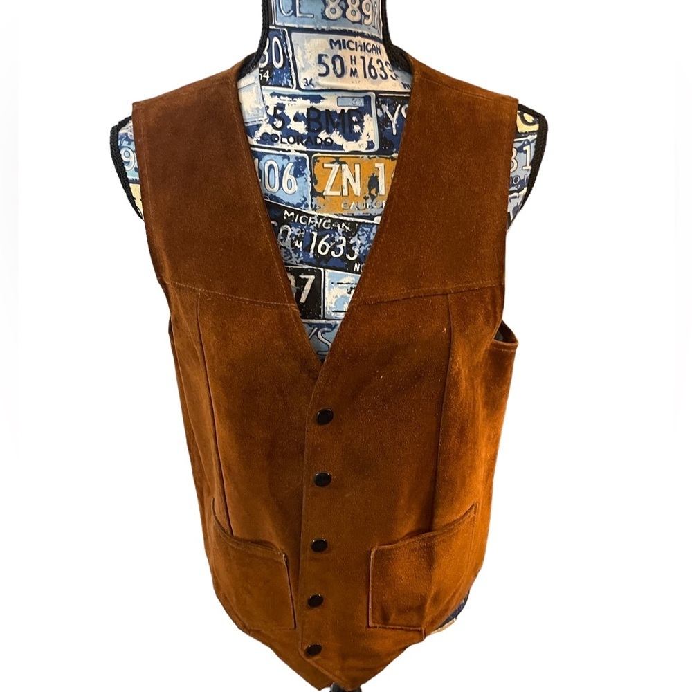 Vintage 70s Suede Leather Joo-Kay Vest Cognac Western Cowboy-Core Size 40 Unisex
